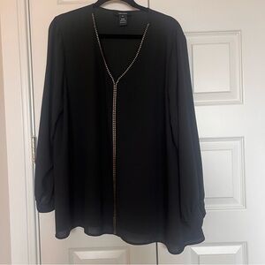 Karen Kane Black Blouse with Gold Studded Trim